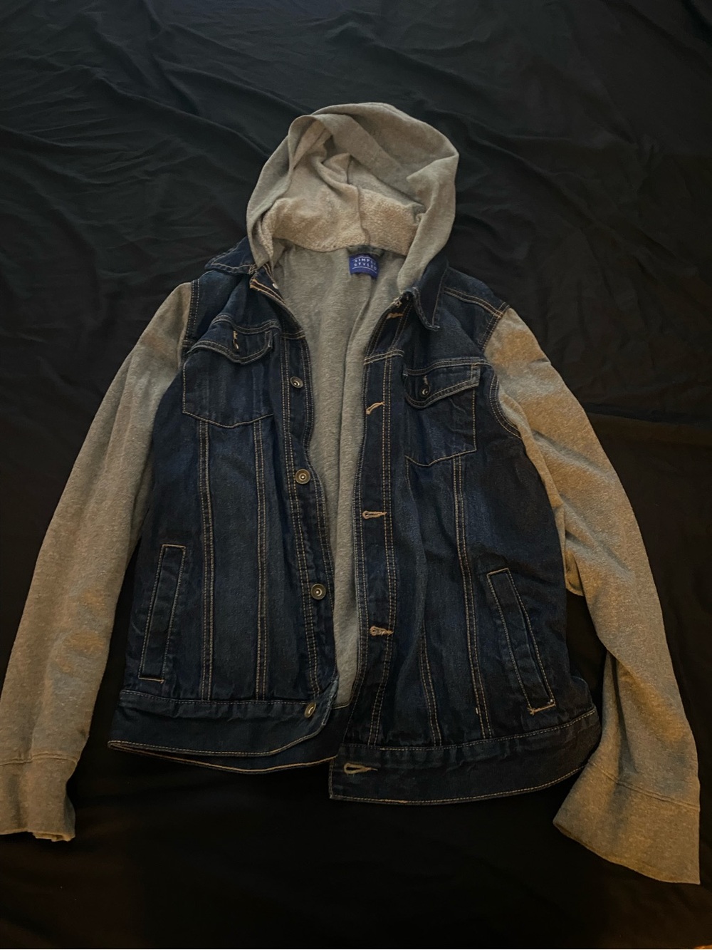 Denim and Gray Layered Button Up Hoodie